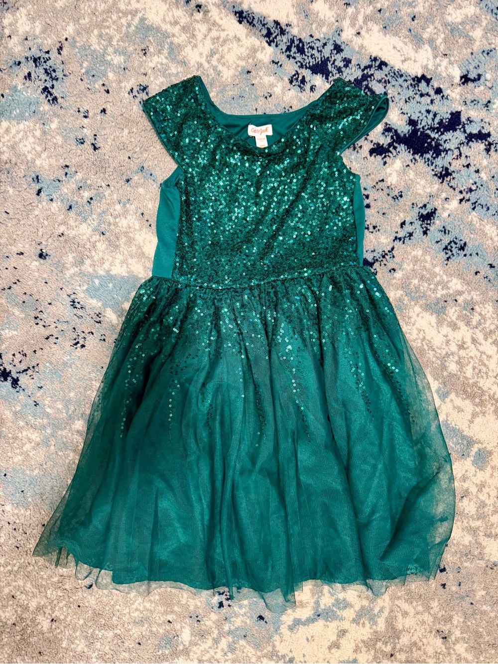 Cat & Jack Green Sequin Tulle Holiday Dress - L 10/12